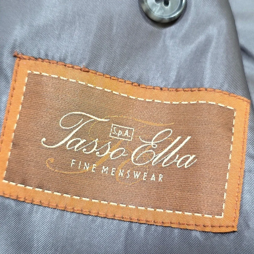 Tasso Elba Suit Mens 42R Gray Pinstripe 100% Wool 2 Piece Blazer Trousers Set